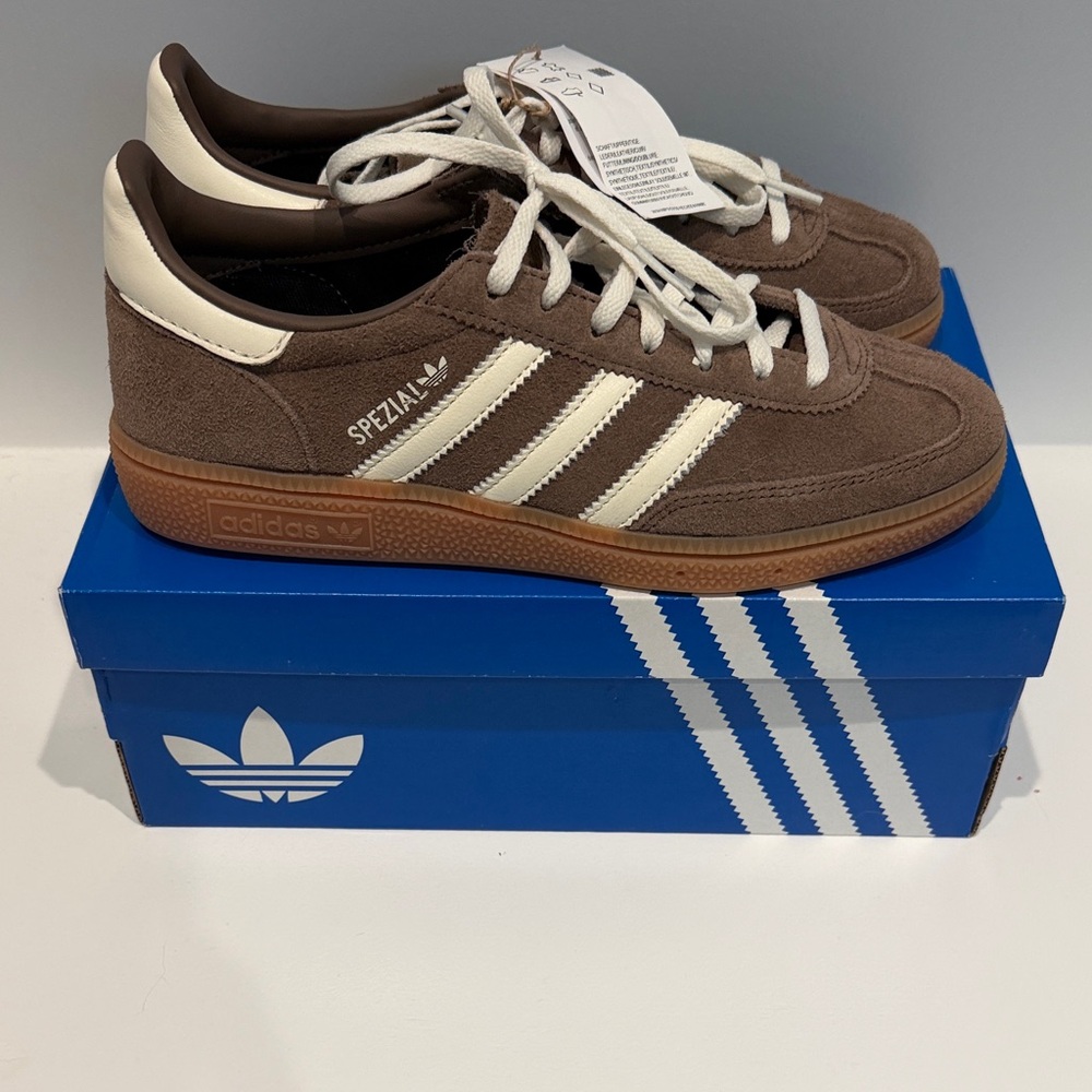 adidas Women’s Spezial Brown Suede Sneakers with White Stripes